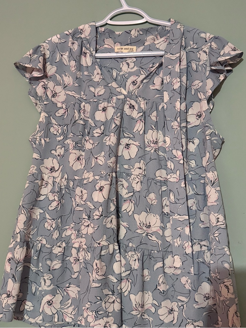 Faith and Joy Light Blue Floral Tie-Front Day Dress